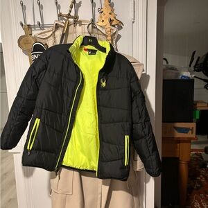 Spyder Black and Neon Yellow Puffer Jacket